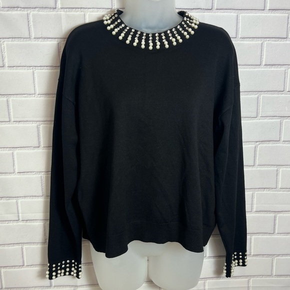 ADRIANNA PAPELL Black Pearl-Embellished Women's Top/size M - Picture 3 of 11